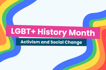 A title card showing the LGBTQ+ pride colours and text that reads 'LGBT+ history month: activism and social change'