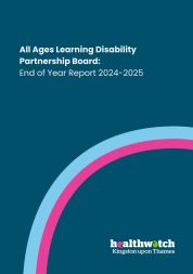 A holding report cover for the All Ages Learning Disability Partnership Board End of Year Report 2024-2025